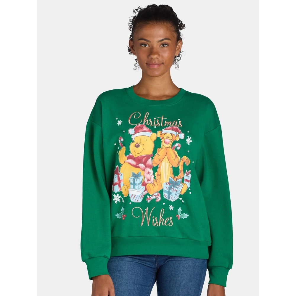 Disney Winnie the Pooh Christmas‎ Sweatshirt Women's XL Light Up Green